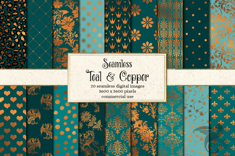 teal-and-copper-digital-paper
