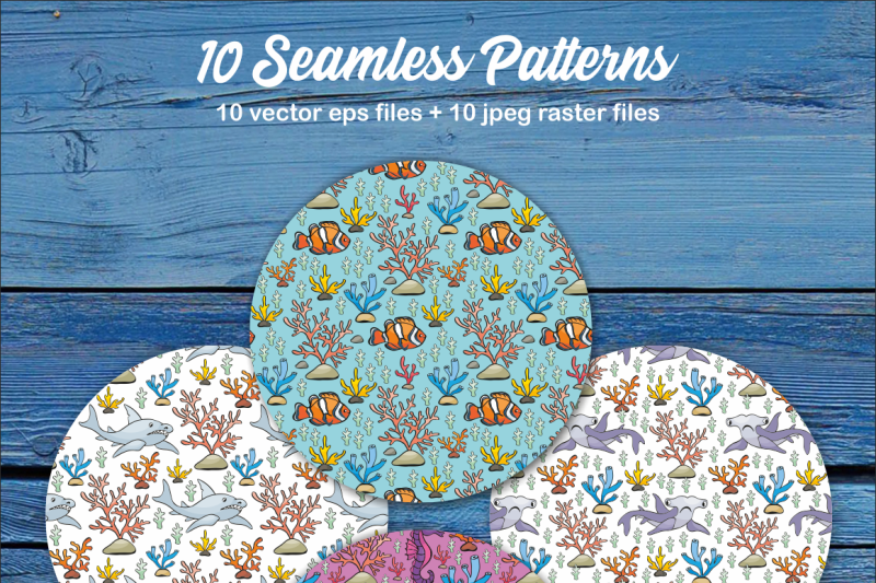 Sea Friends Vector Doodles And Seamless Patterns By Olga Belova Thehungryjpeg Com
