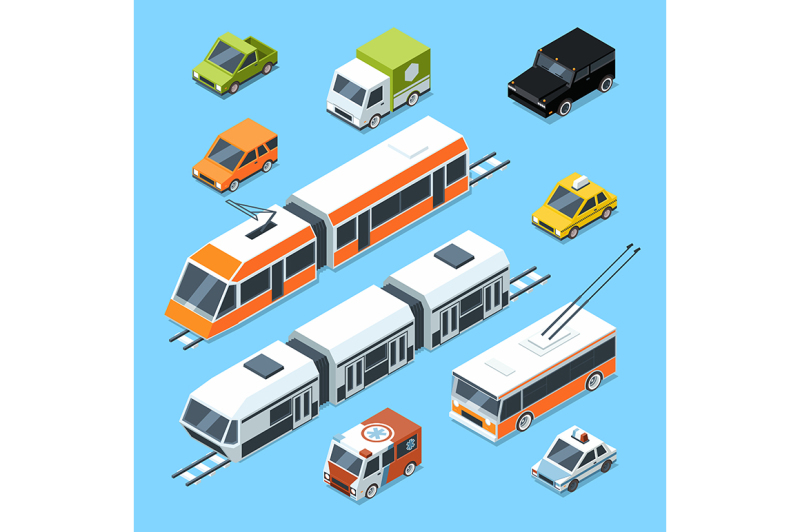 isometric-municipal-transport-set