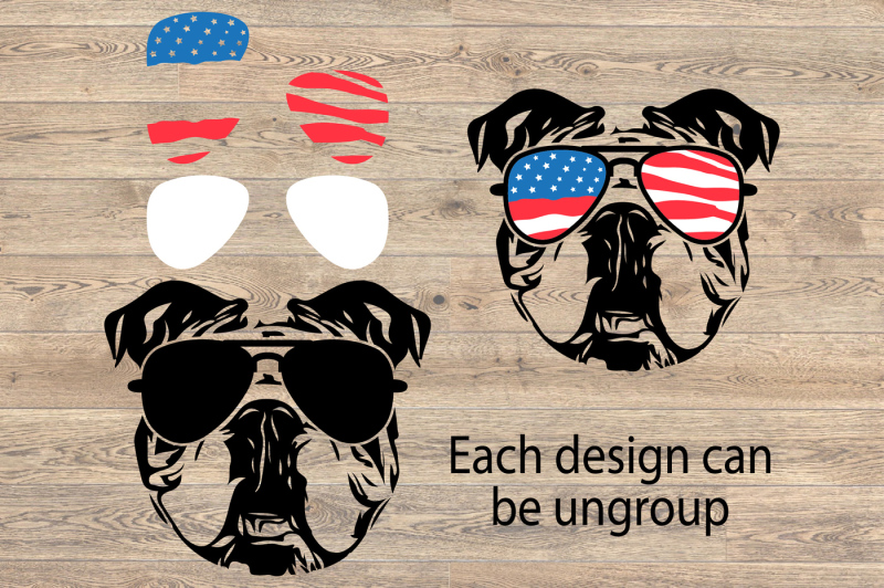Download Bulldog USA Flag Glasses Paw Silhouette SVG Dog 4th July ...