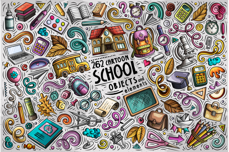 school-cartoon-objects-set