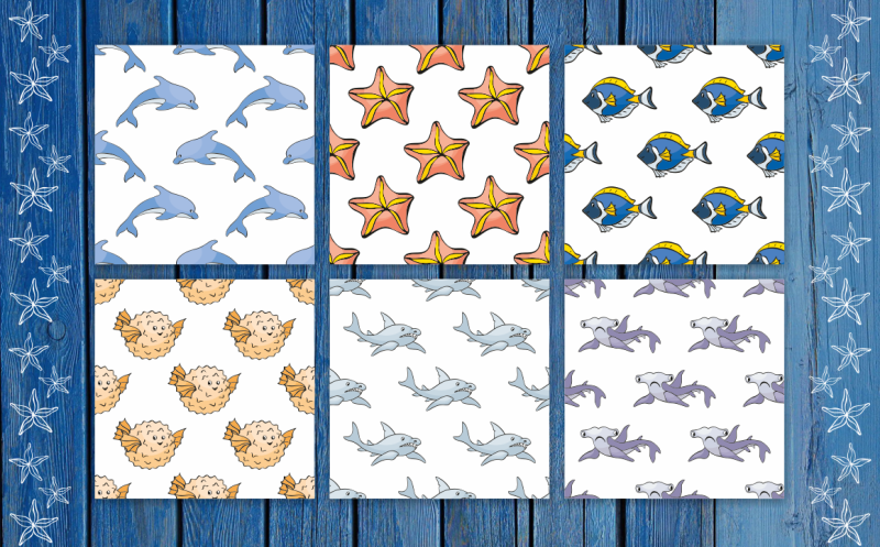 sea-friends-vector-seamless-patterns-in-doodle-style