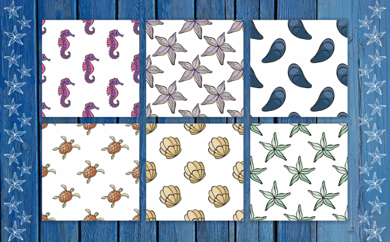 sea-friends-vector-seamless-patterns-in-doodle-style