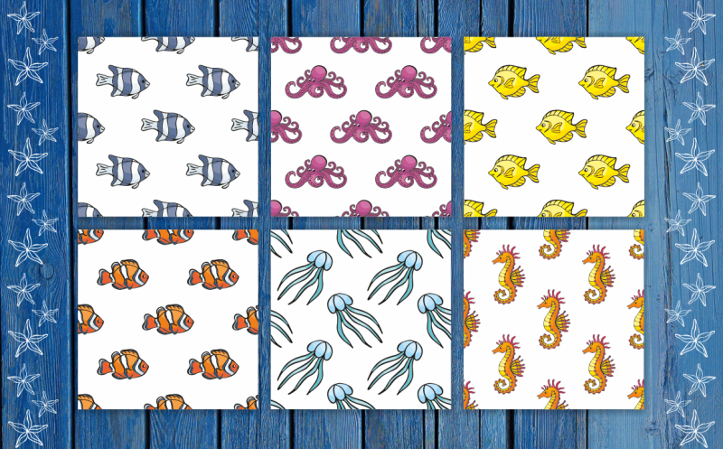 sea-friends-vector-seamless-patterns-in-doodle-style