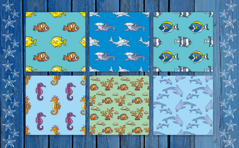 sea-friends-vector-seamless-patterns-in-doodle-style