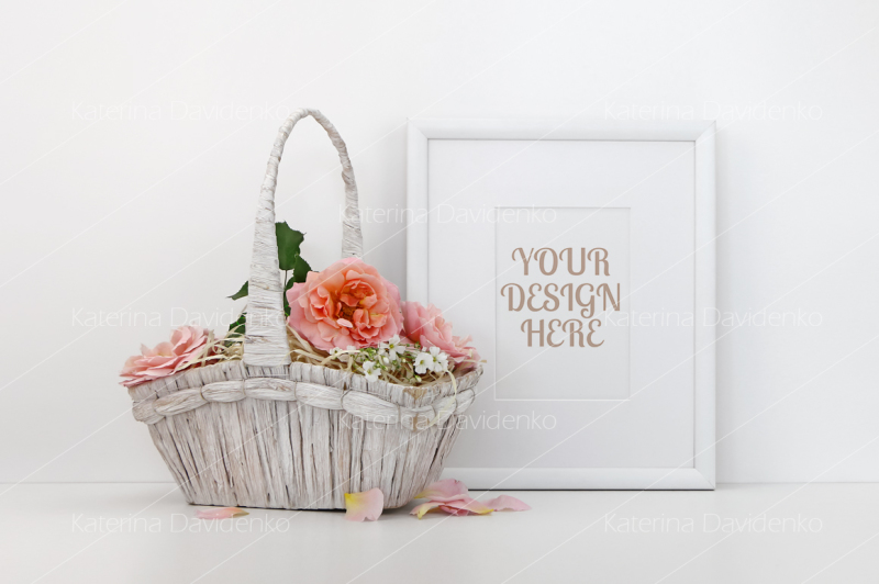 blank-picture-frame-mockup-with-a-basket-of-roses