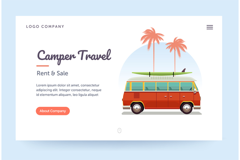 camper-travel-website-template-surfing-retro-van-illustration