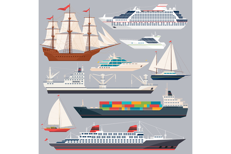 sea-transportation-vector-illustrations-of-ships-and-different-boats