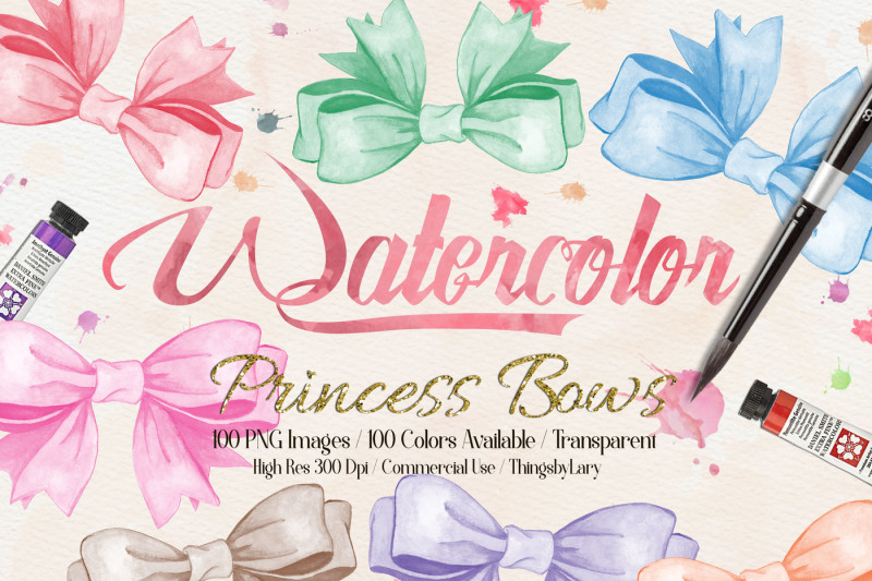 100-hand-painted-watercolor-princess-bow-clip-arts