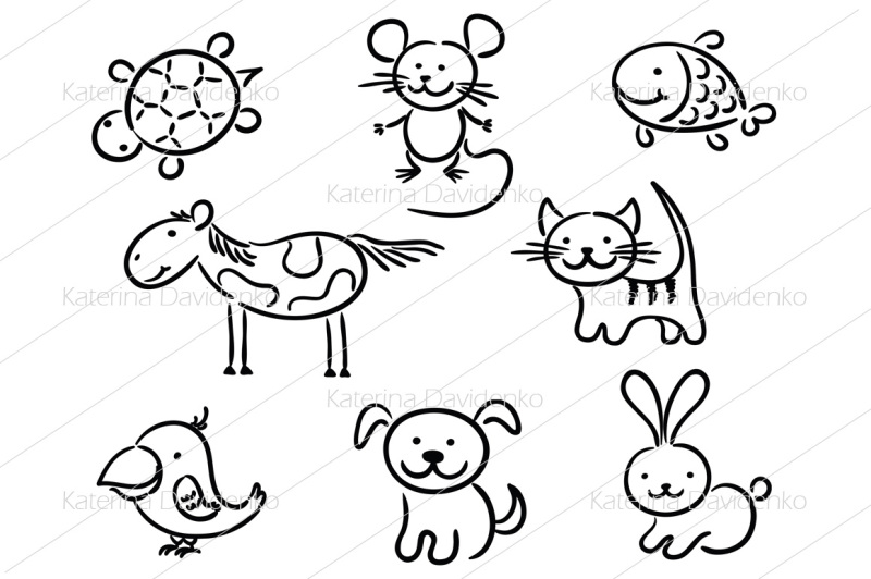 set-of-sketchy-cartoon-pets