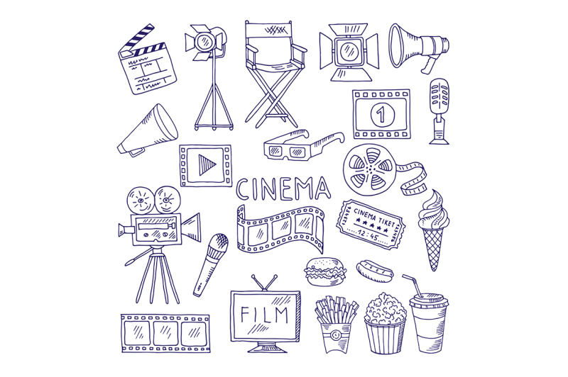 cinematography-doodle-set-video-movie-entertainment-icons