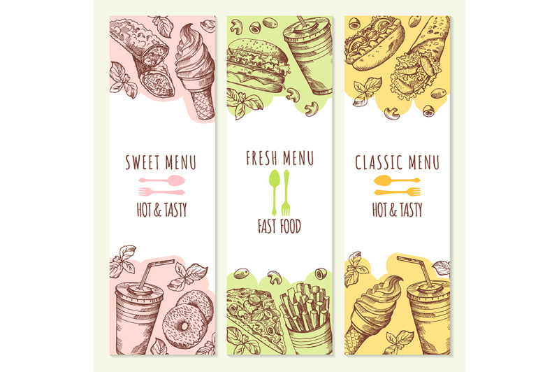 vector-sketch-of-three-banners-set-with-fast-food-pictures