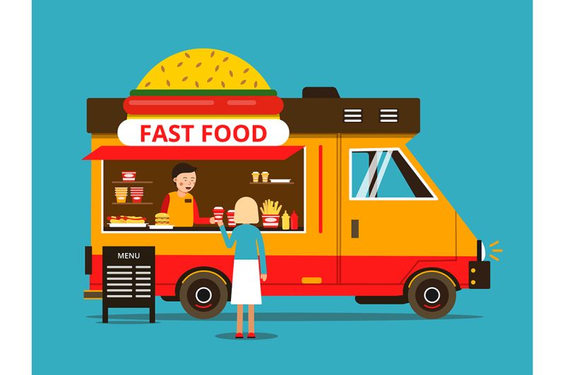 cartoon-illustration-of-food-truck-on-the-street