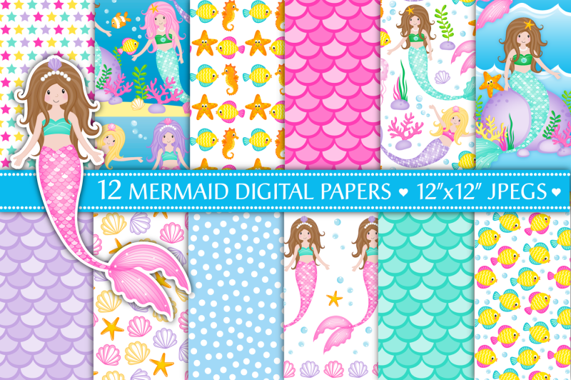 mermaid-digital-papers-under-the-sea-digital-papers-mermaid-patterns