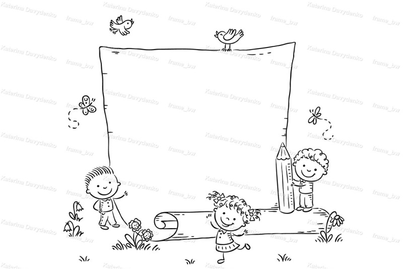 cartoon-frame-with-three-kids-outdoors