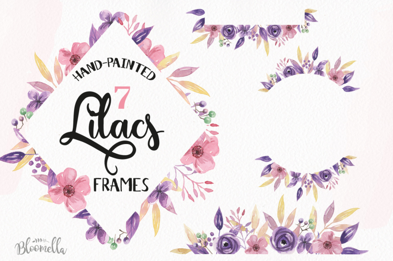 lilacs-hand-painted-watercolor-floral-frames-pink-flowers-berries