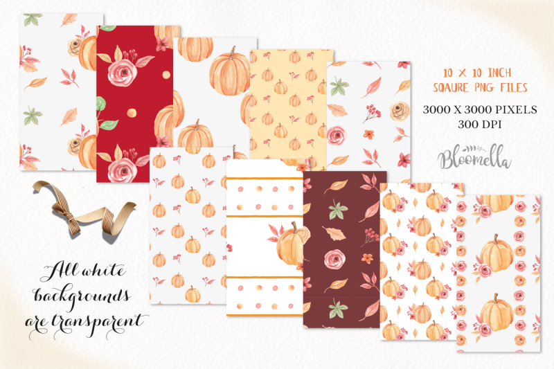 pumpkin-seamless-harvest-patterns-digital-papers-autumn-fall-floral