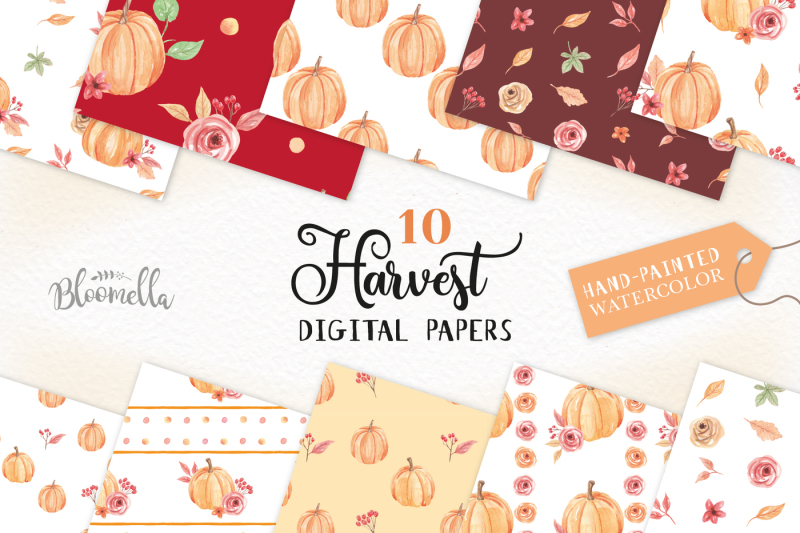 pumpkin-seamless-harvest-patterns-digital-papers-autumn-fall-floral