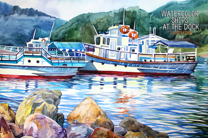 watercolor-ships-at-the-dock
