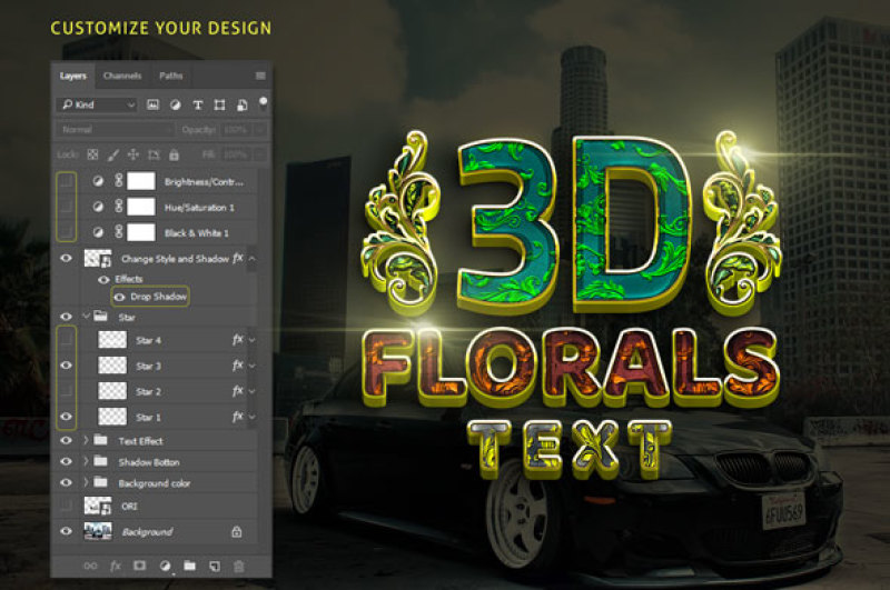 3d-florals-gold-text-effect