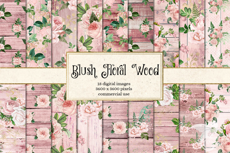 Download Blush Floral Wood Digital Paper By Digital Curio ...
