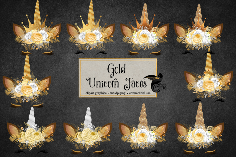 gold-unicorn-faces-clipart