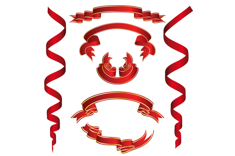 set-of-red-ribbons-with-golden-stripes