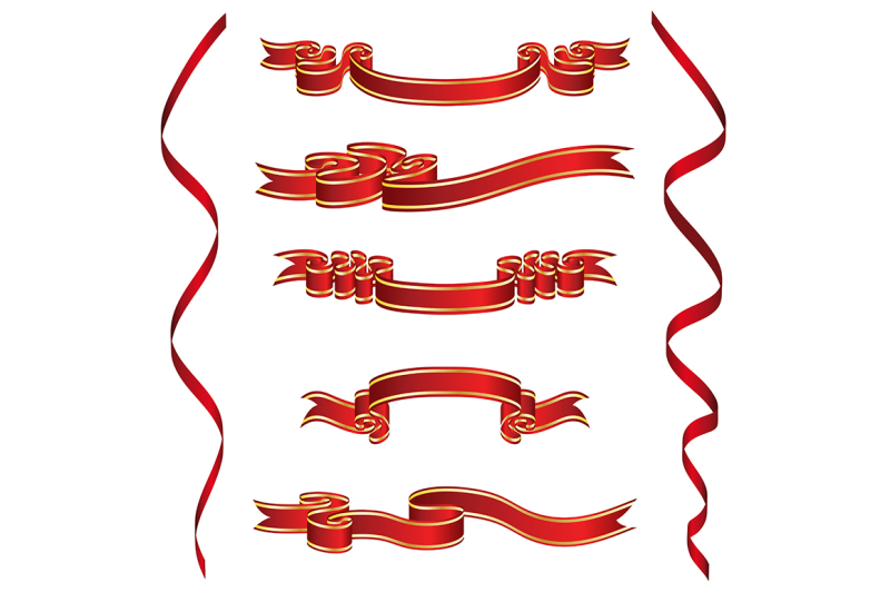 set-of-red-ribbons-with-golden-stripes