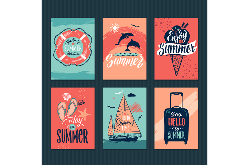 summer-tropical-postcards-or-retro-posters-with-hand-drawn-letters