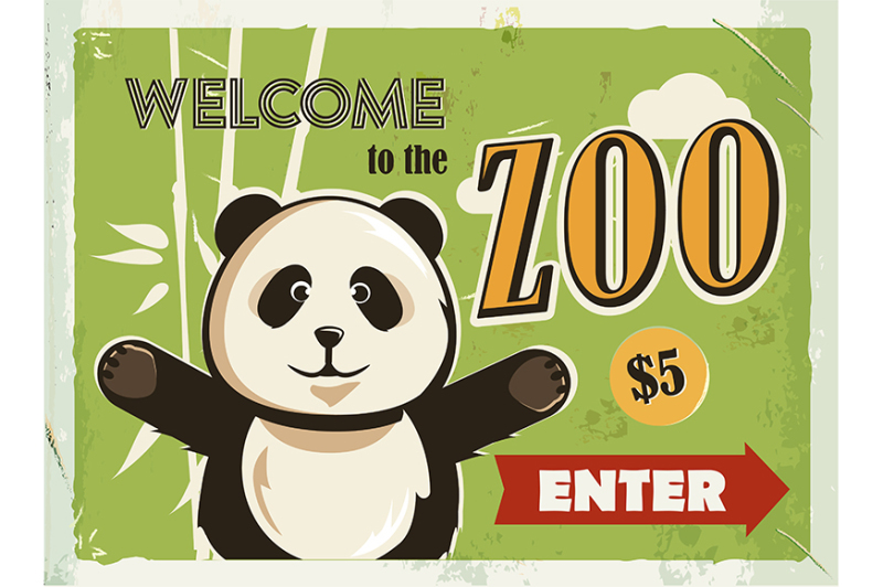 grunge-retro-metal-sign-with-panda-welcome-to-the-zoo