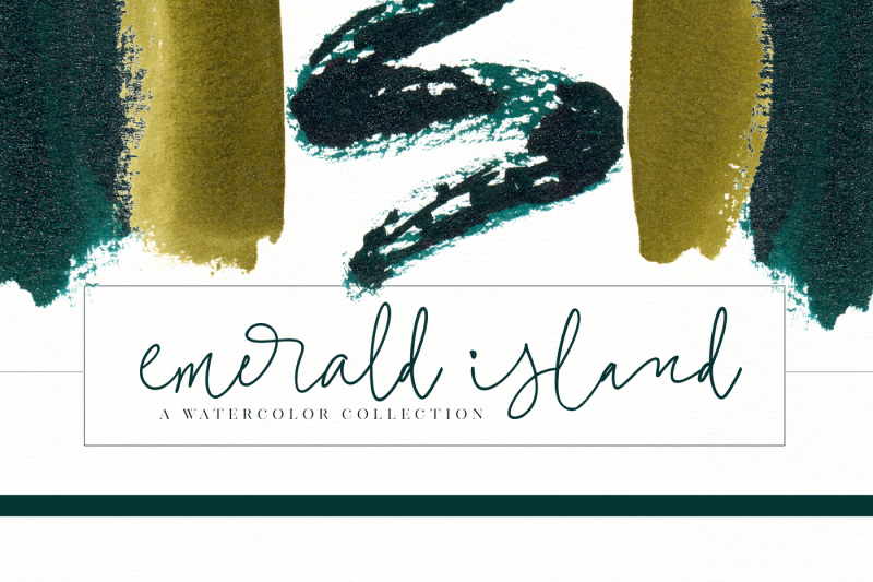 emerald-island-emerald-and-gold-watercolor-clip-art-illustrations
