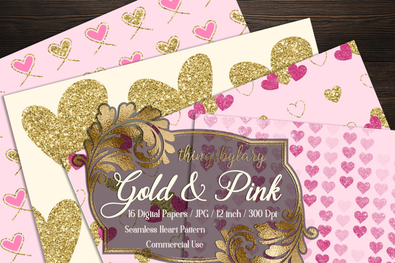 16-gold-glitter-and-pink-heart-pattern-digital-papers