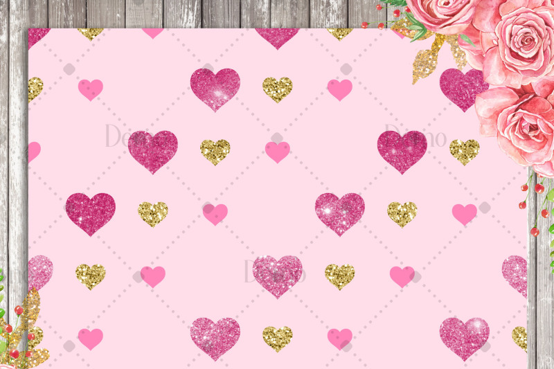 16-gold-glitter-and-pink-heart-pattern-digital-papers