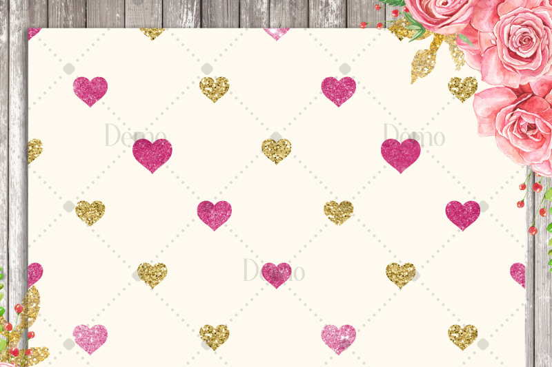 16-gold-glitter-and-pink-heart-pattern-digital-papers