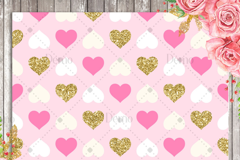 16-gold-glitter-and-pink-heart-pattern-digital-papers