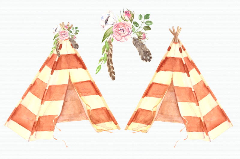 watercolor-dreamcatcher-and-teepee-clip-art-set