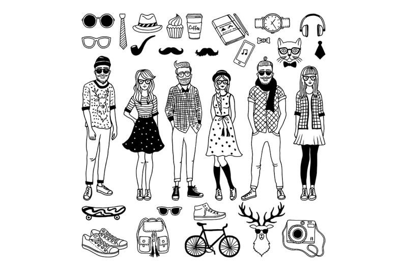 funny-hipster-characters-with-funky-fashioned-elements