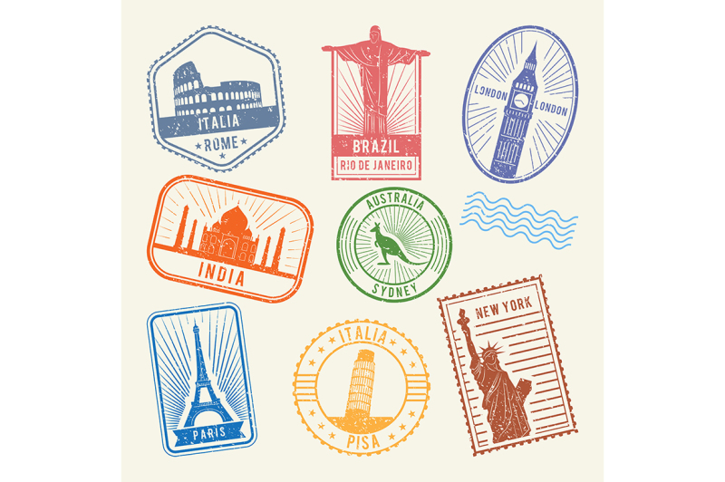 postal-stamps-with-famous-world-architecture-symbols