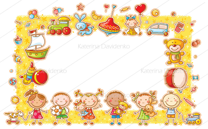 rectangular-frame-with-cartoon-kids-toys-and-sweets