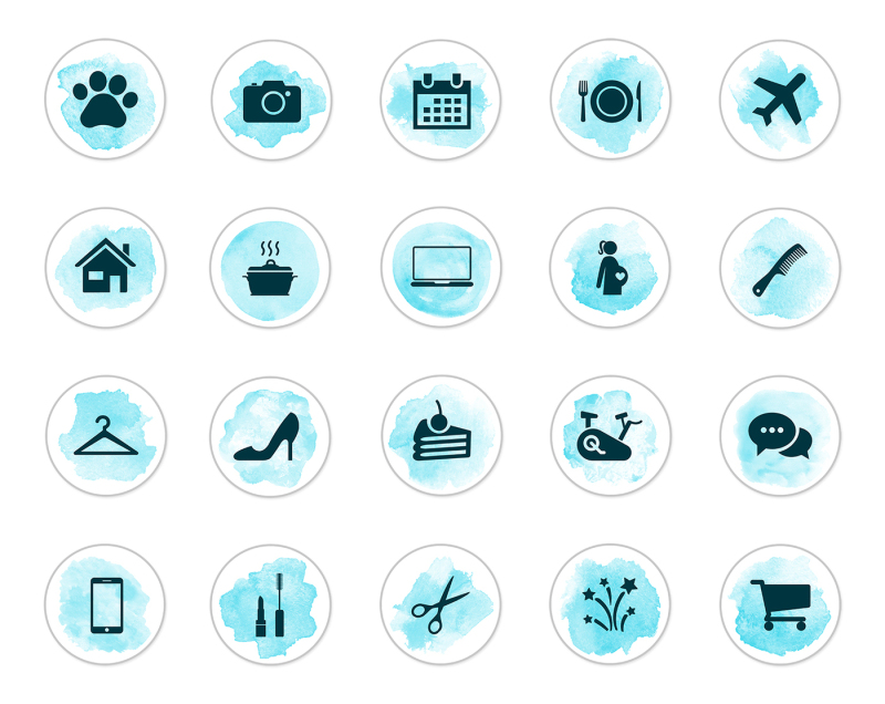 Blue Watercolor Instagram Icons By North Sea Studio | TheHungryJPEG