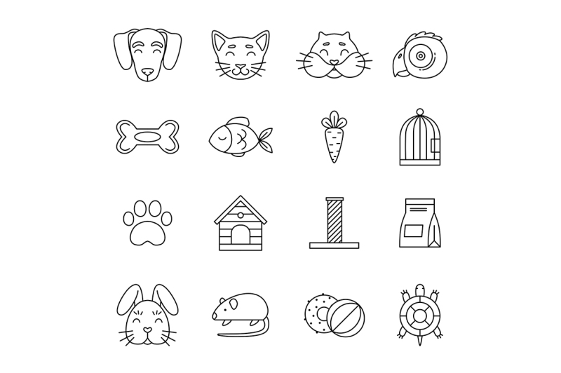 linear-icon-set-of-domestic-pets-and-his-tools
