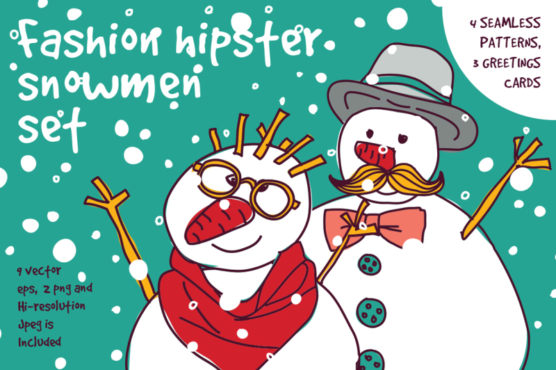fashion-hipster-snowmen-set
