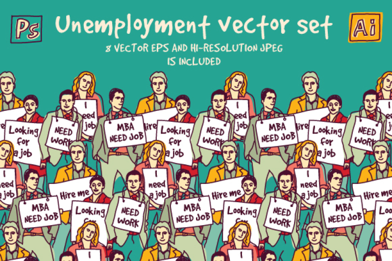 Unemployment vector set By Crowhouse TheHungryJPEG