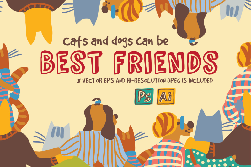 cats-and-dogs-friendship-vector-set