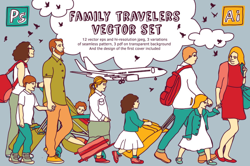 family-travelers-vector-set