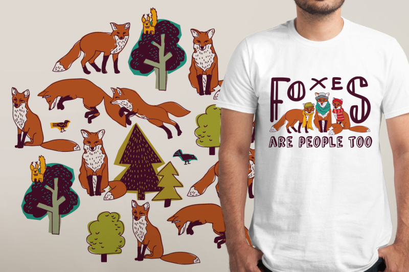 foxes-patterns-and-objects-vector-set