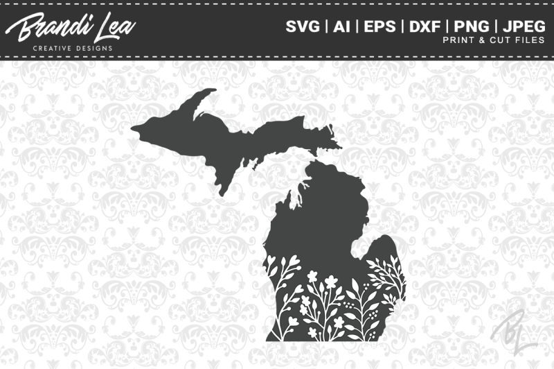 Download Michigan Floral State Map SVG Cutting Files By Brandi Lea ...