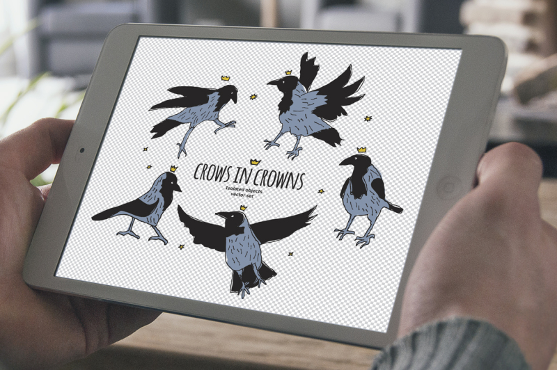 crows-in-crowns-vector-set