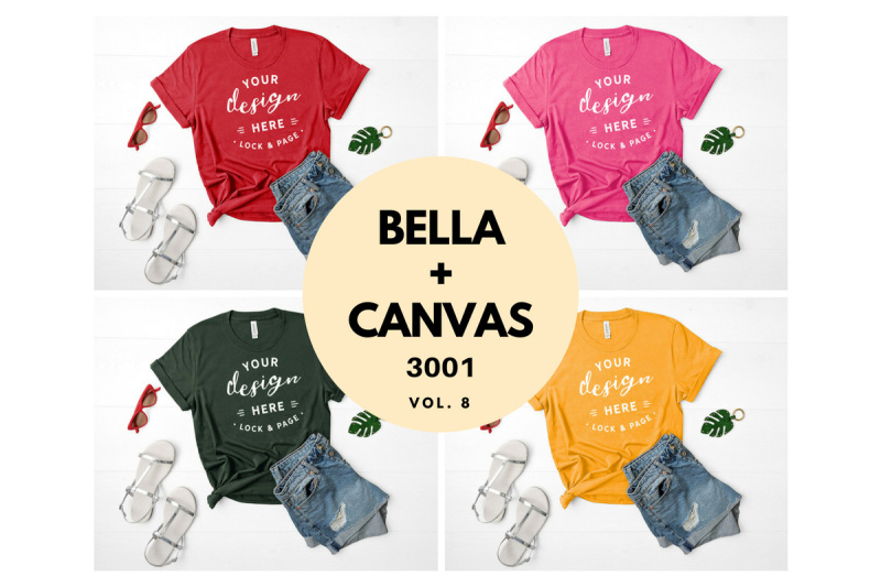 Free Bella Canvas 3001 T Shirt Mockup Flat Lay Bundle Vol. 8 (PSD Mockups)