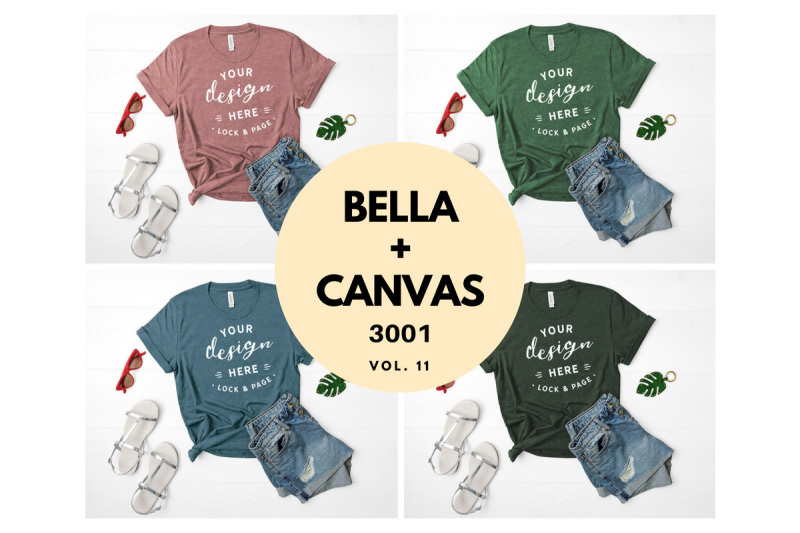 Free Bella Canvas 3001 T Shirt Mockup Flat Lay Bundle Vol. 11 (PSD Mockups)